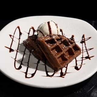 Fudge Brownie Waffle with Vanilla Ice Cream